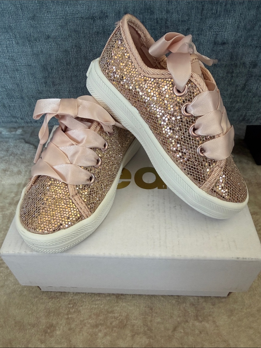 Keds Kids Kickstart Jr Celebrations Glitter Sneakers in Rose Gold